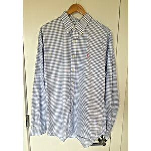 Polo Ralph Lauren Men's L Classic Fit Blue Gingham Logo Pony Button Down Shirt